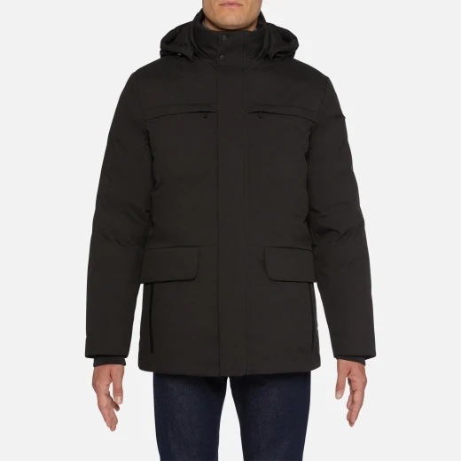 Geox Spherica Man Black Jacket: Recycled Fabric, Water-Repellent, Windproof, Mid-Length, Breathable, Thermo-Regulation, Urban Cool, Sizes Available, Fast Delivery, Easy Exchange - Image 4