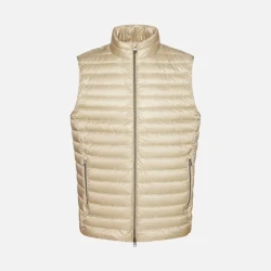 GEOX Warrens Man Sleeveless Puffer Vest Ultralight Beige 20-Denier Nylon Water-Repellent Windproof Travel Jacket Size 48/Skin