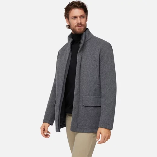GEOX Monreale Man Dark Grey Longline Coat Autumnal Midweight Fill Hi Tech Velour Fabric Removable Nylon Hood Size 58 Versatile Everyday Outerwear - Geox - Image 2