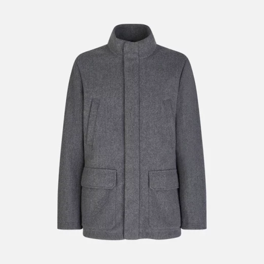 GEOX Monreale Man Dark Grey Longline Coat Autumnal Midweight Fill Hi Tech Velour Fabric Removable Nylon Hood Size 58 Versatile Everyday Outerwear - Geox - Image 4