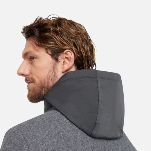 GEOX Monreale Man Dark Grey Longline Coat Autumnal Midweight Fill Hi Tech Velour Fabric Removable Nylon Hood Size 58 Versatile Everyday Outerwear - Geox - Image 5