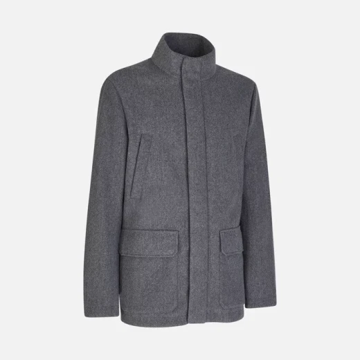 GEOX Monreale Man Dark Grey Longline Coat Autumnal Midweight Fill Hi Tech Velour Fabric Removable Nylon Hood Size 58 Versatile Everyday Outerwear - Geox - Image 7