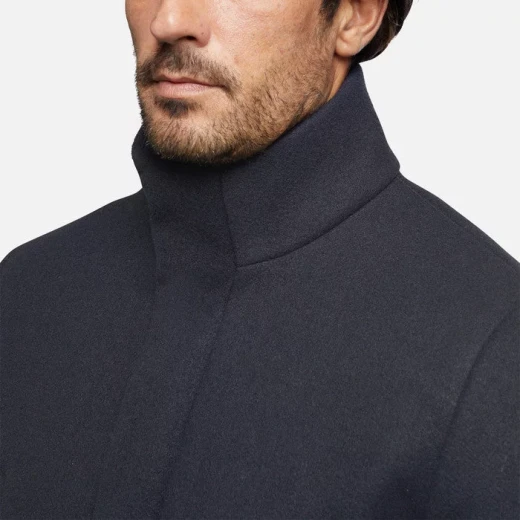 Monreale Men's Longline Coat Midnight Blue Velour Fabric Removable Hood - Geox - Image 5