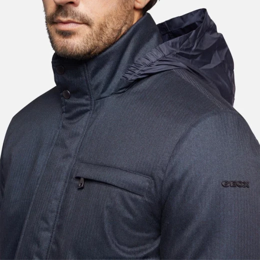 Vincit Men's Sky Captain Cropped Jacket Midnight Blue Flannel Piping Details - Geox - Image 4