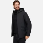 Geox Clintford ABX Men's 3/4 Length Hooded Jacket Black Recycled Polyester Waterproof Windblocking Breathable Modern Parka 60 Size - Clintford