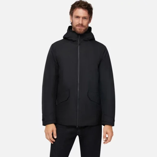 Geox Clintford ABX Men's 3/4 Length Hooded Jacket Black Recycled Polyester Waterproof Windblocking Breathable Modern Parka 60 Size - Clintford - Image 3