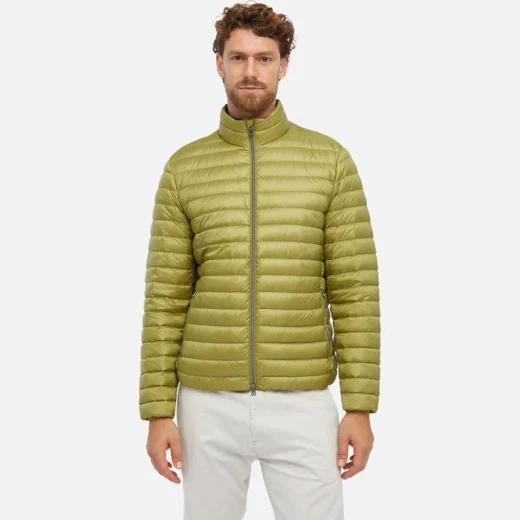 GEOX Warrens Man Olive Green Puffer Jacket Cropped for Men Autumnal Weight Ultra Lightweight Quilted Nylon Water Repellent Windblocking Finish Packable Anorak Available in Size 50 - Geox - Image 3
