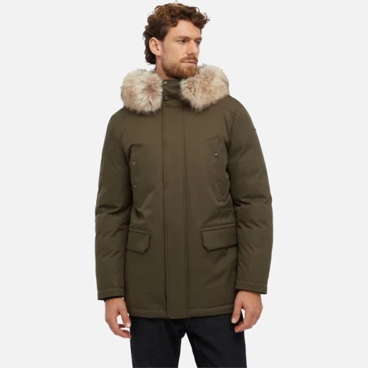 Geox Norwolk Man Olive Green Recycled Polyester Parka Jacket with Faux Fur Trim - Geox - Image 3