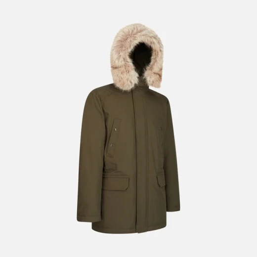 Geox Norwolk Man Olive Green Recycled Polyester Parka Jacket with Faux Fur Trim - Geox - Image 7
