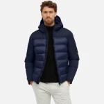 Geox Sapienza Man Navy Jacket 50 with Hood Softshell and Quilted Nylon Combination for Men Fast Delivery Easy Exchange Outdoor City Style Modern Design Blue Tones - Geox