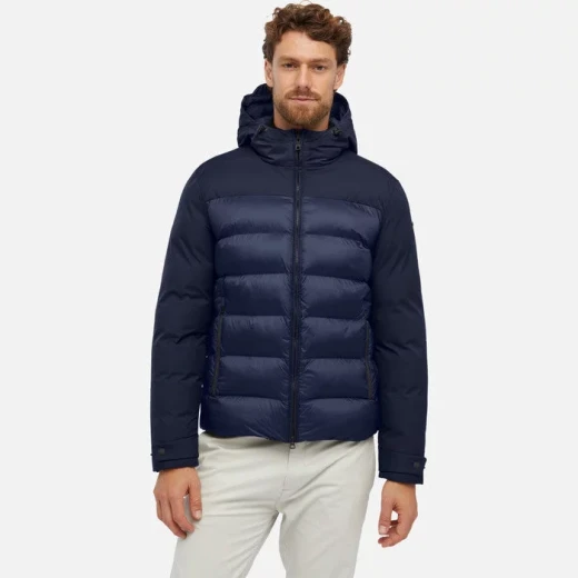 Geox Sapienza Man Navy Jacket 50 with Hood Softshell and Quilted Nylon Combination for Men Fast Delivery Easy Exchange Outdoor City Style Modern Design Blue Tones - Geox - Image 3