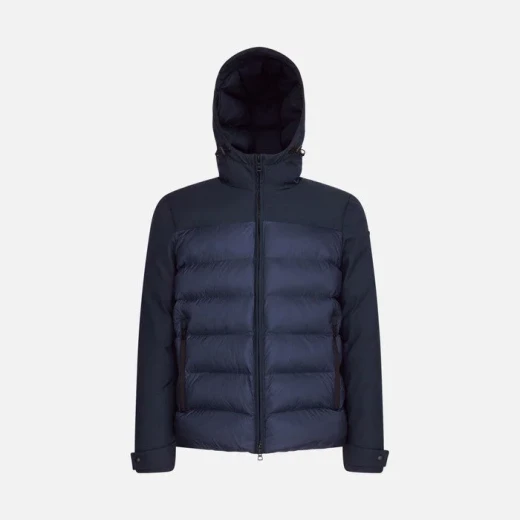 Geox Sapienza Man Jacket Navy Softshell Hooded 58 with Eco-Friendly Padding and Drawstring Hem for Men Stylish City Outerwear Fast Delivery and Easy Exchange - Geox - Image 4