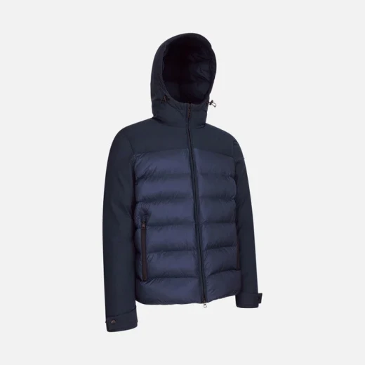 Geox Sapienza Man Jacket Navy Softshell Hooded 58 with Eco-Friendly Padding and Drawstring Hem for Men Stylish City Outerwear Fast Delivery and Easy Exchange - Geox - Image 7