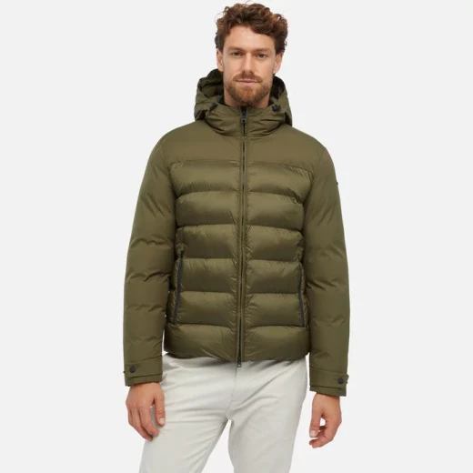 Geox Sapienza Man Olive Jacket Softshell Hooded 58 with Drawstring Hem and Quilted Nylon Detailing Eco-Friendly Padding for City Wear Fast Delivery Easy Exchange - Geox - Image 3