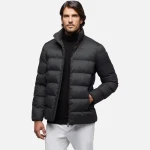 Geox Asphalt Man Levico Jacket Black 60 Men's Short Anorak Water Resistant Wind Blocking Polyester Fabric with Wool Like Texture Micro Pattern Print Fast Delivery Easy Exchange - Asphalt