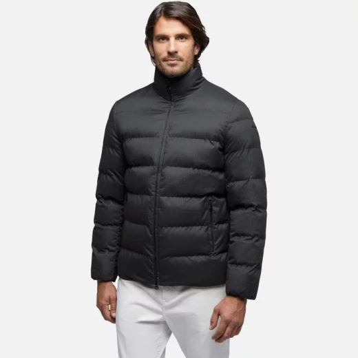 Geox Asphalt Man Levico Jacket Black 60 Men's Short Anorak Water Resistant Wind Blocking Polyester Fabric with Wool Like Texture Micro Pattern Print Fast Delivery Easy Exchange - Asphalt - Image 3