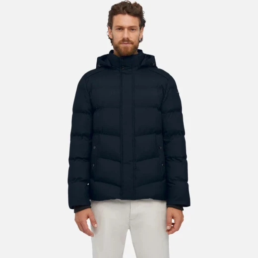 Geox Sandford Man Midnight Blue Anorak Jacket Water Repellent Windblocking Micro-Print Pattern Sustainable Padding Everyday Wear 60 SKY CAPTAIN - Geox - Image 3