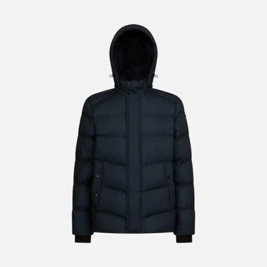 Geox Sandford Man Midnight Blue Anorak Jacket Water Repellent Windblocking Micro-Print Pattern Sustainable Padding Everyday Wear 60 SKY CAPTAIN - Geox - Image 4