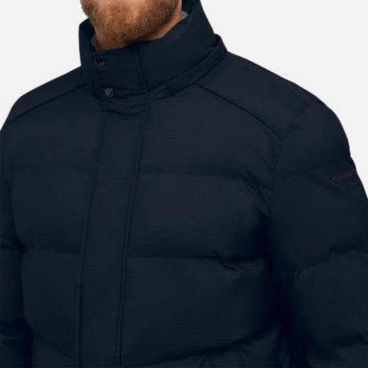 Geox Sandford Man Midnight Blue Anorak Jacket Water Repellent Windblocking Micro-Print Pattern Sustainable Padding Everyday Wear 60 SKY CAPTAIN - Geox - Image 5