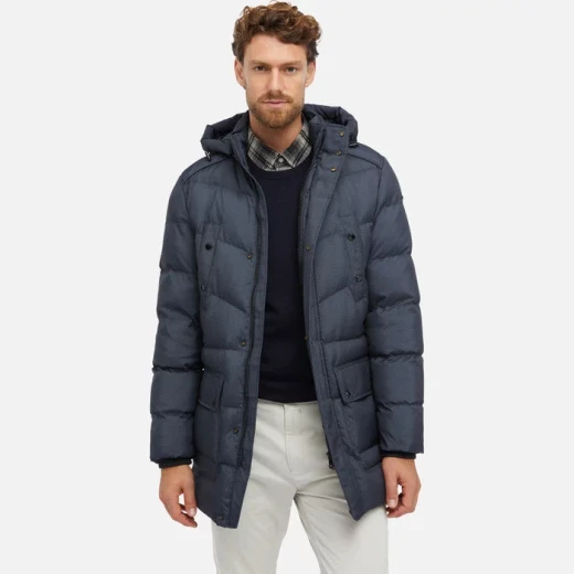 Geox Sandford Man Anthracite 58 Longline Functional Parka Jacket Men's Winter Coat Hooded Water Repellent Windproof Micro Print Polyester Padding Versatile Everyday Wear - Geox - Image 2