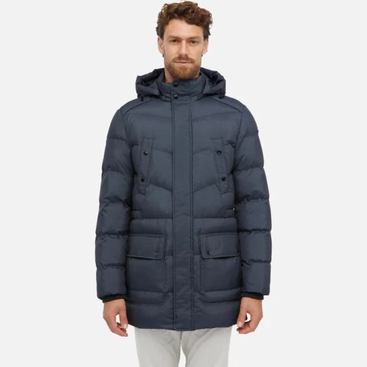 Geox Sandford Man Anthracite 58 Longline Functional Parka Jacket Men's Winter Coat Hooded Water Repellent Windproof Micro Print Polyester Padding Versatile Everyday Wear - Geox - Image 3