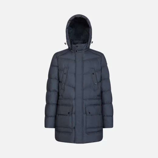 Geox Sandford Man Anthracite 58 Longline Functional Parka Jacket Men's Winter Coat Hooded Water Repellent Windproof Micro Print Polyester Padding Versatile Everyday Wear - Geox - Image 4