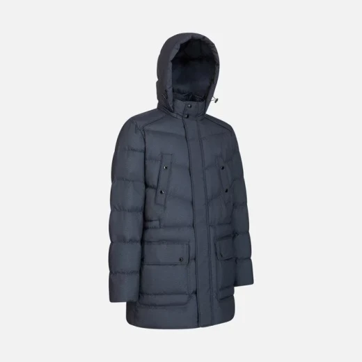 Geox Sandford Man Anthracite 58 Longline Functional Parka Jacket Men's Winter Coat Hooded Water Repellent Windproof Micro Print Polyester Padding Versatile Everyday Wear - Geox - Image 6
