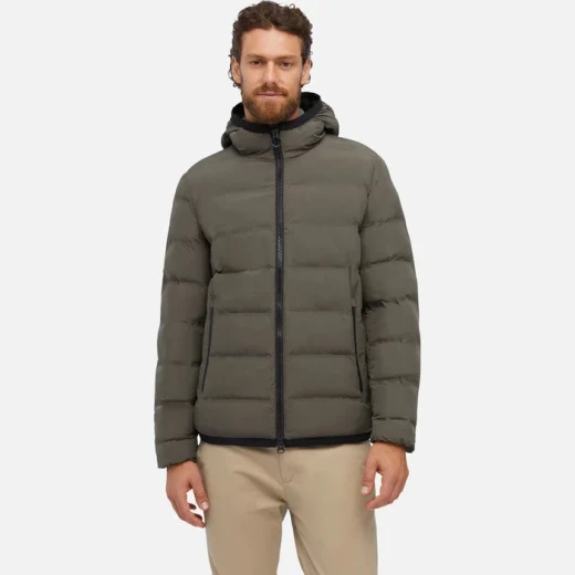 Geox Spherica Man Olive Green Parka Jacket with Hood Ultra Comfortable Breathable Windblocking 60 Rosin Environmental Padding for Men Fast Delivery Easy Exchange - Image 3