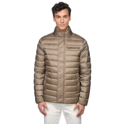 GEOX Warrens Men's Ultra Light Puffer Jacket 60 Beige Water Resistant Wind Blocking Detachable Hood Breast Pocket Recycled Nylon Casual Design Perfect for Transitional Dressing - Warrens - Image 4