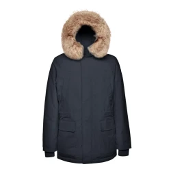 Norwolk Man Sky Captain Longline Parka Jacket Removable Faux Fur Trim