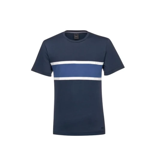 Men's Crew Neck T Shirt Sky Blue Color Block Cotton Jersey M - Geox - Image 6