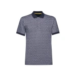 POLO MAN Navy Blue Oxford Cotton Short Sleeve Men's Polo Shirt M Size with All Over Print Design Comfortable Breathable Fabric Stylish Collar Sleeve Ends SKU M5510N T3250 F4112 - Geox