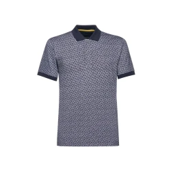 POLO MAN Navy Blue Oxford Cotton Short Sleeve Men's Polo Shirt M Size with All Over Print Design Comfortable Breathable Fabric Stylish Collar Sleeve Ends SKU M5510N T3250 F4112