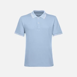 Geox Spherica Polo Shirt for Men Light Blue XXL Breathable Stretch Pique Cotton with Contrasting Stripes and Personalized Logo Classic Fit Short Sleeve Casual Wear