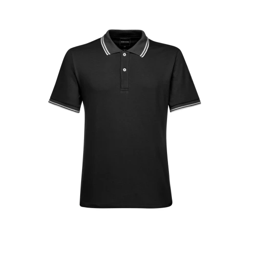Spherica™ Men's Polo Shirt Black Small Breathable Stretch Pique Cotton 100% Cotton with Contrasting Striped Detailing and Personalised Logo. SKU M5510R.T3236.F9000 - Image 5