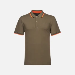 Original Polo Shirt for Men Mud Brown Color Short Sleeve Breathable Pique Cotton Knitted Collar with Stripes Size S Casual Style