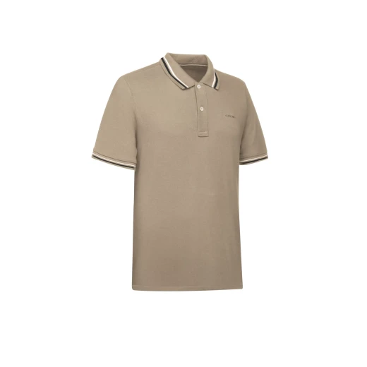 Polo Man Men's Taupe Cotton Piqué Polo Shirt with Striped Detail - Geox - Image 3