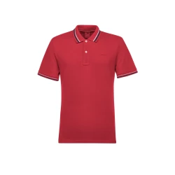 POLO MAN Men's Polo Shirt XXL Red Cotton Piqué Short Sleeve Breathable Contrasting Striped Collar Casual City Dressing Comfortable Fit SKU M5512A T3237 F7241