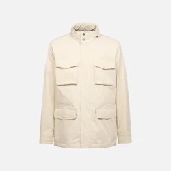 Damon Man Brown Rice 52 Mid Length Field Jacket for Men Water Repellent Windproof Removable Hood Adjustable Waist Practical Pockets Textured Polyester Twill Nylon Regular Fit