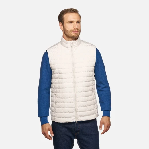 Warren's Man Sleeveless Down Vest 48 Off White Recycled Polyester Windproof Water Repellent Quilted Design Front Zip Pockets Travel Ready - Geox - Image 16