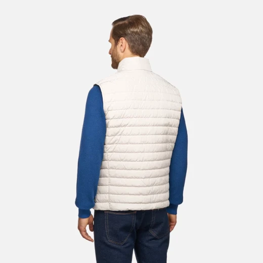 Warren's Man Sleeveless Down Vest 48 Off White Recycled Polyester Windproof Water Repellent Quilted Design Front Zip Pockets Travel Ready - Geox - Image 19