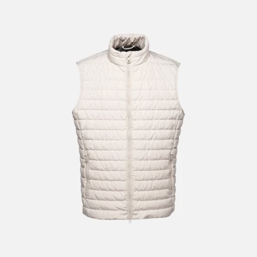 Warren's Man Ultra-Light Sleeveless Down Vest 56 Off White, Quilted Design, Water-Repellent, Windproof Recycled Polyester, Front Zip Closure, Practical Pockets, Ideal for Travel