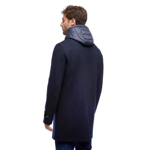 Monreale Man Wool Blend Longline City Coat with Detachable Hood Sky Captain - Geox - Image 11