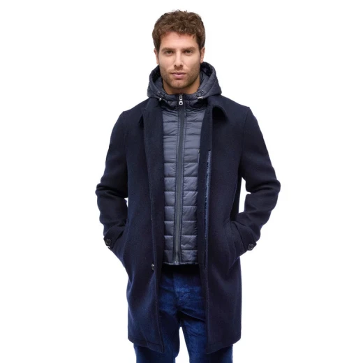 Monreale Man Wool Blend Longline City Coat with Detachable Hood Sky Captain - Geox - Image 12