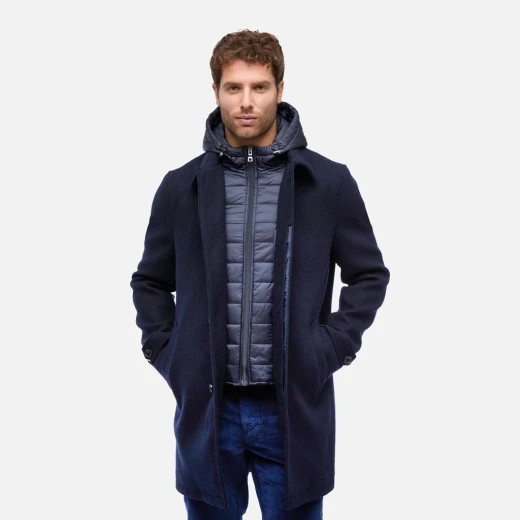 Monreale Man Wool Blend Longline City Coat with Detachable Hood Sky Captain - Geox - Image 2