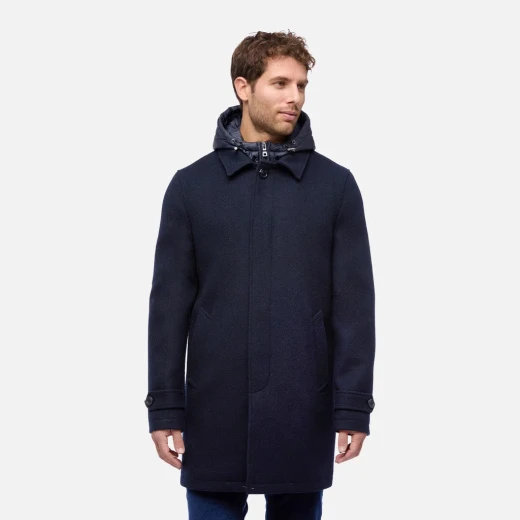 Monreale Man Wool Blend Longline City Coat with Detachable Hood Sky Captain - Geox - Image 3