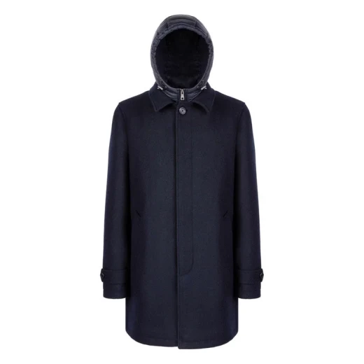 Monreale Man Wool Blend Longline City Coat with Detachable Hood Sky Captain - Geox - Image 4