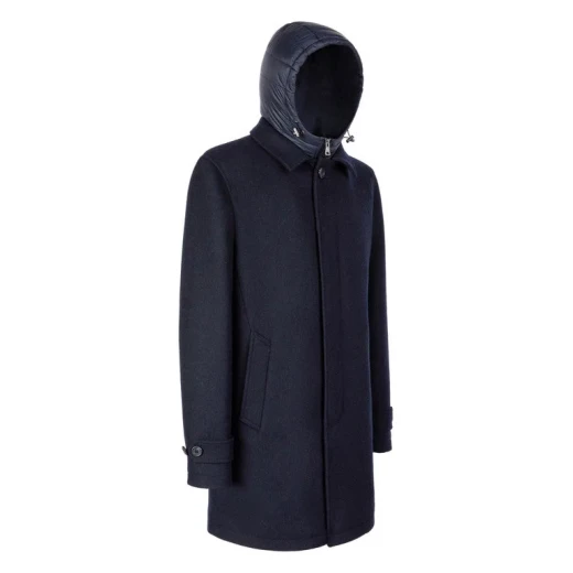 Monreale Man Wool Blend Longline City Coat with Detachable Hood Sky Captain - Geox - Image 5