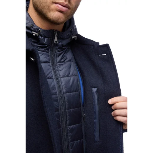 Monreale Man Wool Blend Longline City Coat with Detachable Hood Sky Captain - Geox - Image 7
