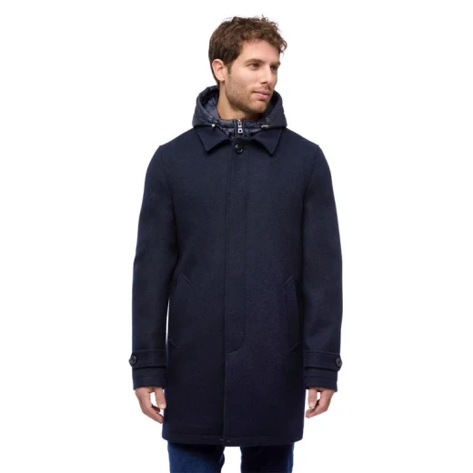 Monreale Man Wool Blend Longline City Coat with Detachable Hood Sky Captain - Geox - Image 9